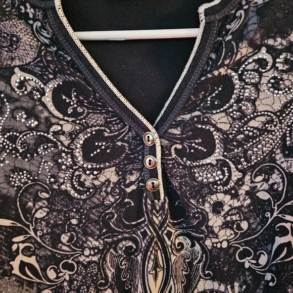 Y2K Edgy Navy Blue Design Top Sz M - Picture 6 of 7